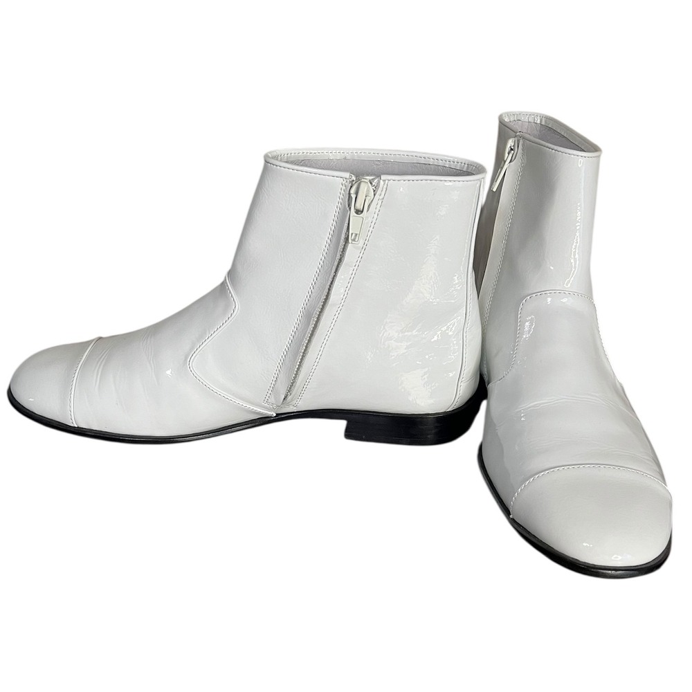 Jeffrey Campbell Gretta Crinkle White Patent Leather Ankle Boots Women's Size 7